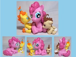 Size: 1600x1200 | Tagged: safe, artist:cadmiumcrab, pinkie pie, pound cake, pumpkin cake, g4, baby, cake twins, diaper, foal, irl, photo, sculpture, trio, twins