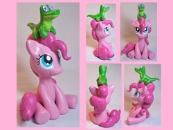 Size: 1600x1200 | Tagged: safe, artist:cadmiumcrab, gummy, pinkie pie, alligator, g4, duo, irl, photo, sculpture, sitting