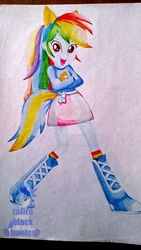 Size: 1024x1821 | Tagged: safe, artist:zafiro-black-hunter, rainbow dash, equestria girls, g4, female, solo, traditional art, watermark