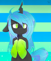Size: 1698x2015 | Tagged: dead source, safe, artist:php69, queen chrysalis, changeling, changeling queen, g4, belly button, clothes, cute, cutealis, female, smiling, socks, solo