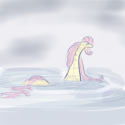 Size: 1000x1000 | Tagged: safe, artist:heir-of-rick, fluttershy, g4, female, loch ness monster, solo, species swap