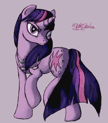 Size: 1107x1258 | Tagged: safe, artist:remains, twilight sparkle, pony, unicorn, g4, collar, female, glasses, looking at you, serious, serious face, solo, unicorn twilight