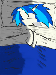 Size: 1280x1707 | Tagged: safe, artist:arcanelexicon, dj pon-3, vinyl scratch, g4, bed, drool, female, sleeping, solo