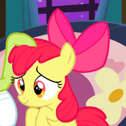 Size: 404x405 | Tagged: safe, screencap, apple bloom, granny smith, earth pony, pony, apple family reunion, g4, adorabloom, animated, cute, female, perfect loop, petting