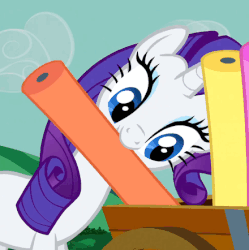 Size: 440x442 | Tagged: safe, screencap, rarity, pony, apple family reunion, g4, animated, cropped, fabric, female, mouth hold, nom