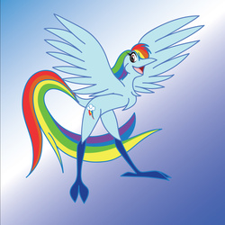 Size: 1100x1100 | Tagged: safe, artist:thelonecrow, rainbow dash, bird, phoenix, g4, birdified, female, rainbird dash, rainbow bird, solo, species swap