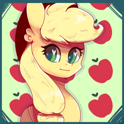 Size: 1000x1000 | Tagged: safe, artist:mite-lime, applejack, earth pony, pony, g4, female, heart eyes, portrait, solo, wingding eyes