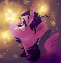 Size: 1325x1367 | Tagged: safe, artist:my-magic-dream, twilight sparkle, alicorn, pony, g4, eye reflection, female, looking up, mare, solo, spread wings, stars, twilight sparkle (alicorn)