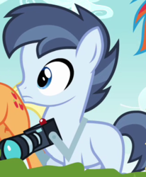 Size: 320x388 | Tagged: safe, screencap, shady daze, earth pony, g4, one bad apple, camera, colt, cropped, foal, male, solo