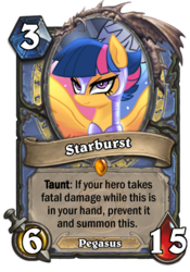Size: 400x573 | Tagged: safe, oc, oc only, oc:starburst, pegasus, pony, kilalaverse, card, crossover, hearthstone, mage, offspring, parent:flash sentry, parent:twilight sparkle, parents:flashlight, trading card, trading card game
