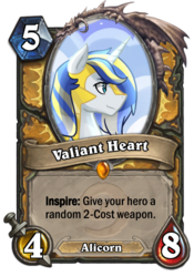 Size: 400x573 | Tagged: safe, oc, oc only, oc:valiant heart, alicorn, pony, card, crossover, hearthstone, offspring, parent:princess cadance, parent:shining armor, parents:shiningcadance, trading card, trading card game