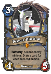 Size: 400x573 | Tagged: safe, oc, oc only, oc:prince illusion, hybrid, kilalaverse, card, crossover, hearthstone, interspecies offspring, mage, offspring, parent:discord, parent:princess celestia, parents:dislestia, trading card, trading card game