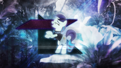 Size: 3840x2160 | Tagged: safe, artist:game-beatx14, coloratura, g4, abstract background, bipedal, clothes, eyes closed, female, flower, high res, mare, plant, raised hooves, skirt, solo, wallpaper