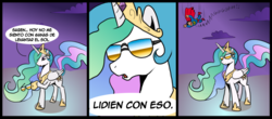 Size: 1000x441 | Tagged: safe, artist:madmax, princess celestia, g4, comic, dialogue, spanish, superman, translated in the comments, translation