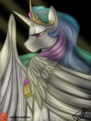 Size: 962x1280 | Tagged: safe, artist:silnat, princess celestia, alicorn, pony, g4, bust, female, patreon, patreon logo, portrait, solo