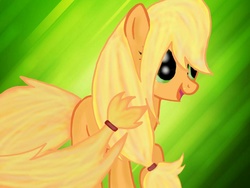 Size: 1024x768 | Tagged: safe, artist:stacypullon, applejack, g4, female, green background, hatless, long tail, missing accessory, simple background, solo