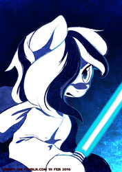 Size: 842x1190 | Tagged: safe, artist:chirpy-chi, oc, oc only, oc:sapphire breeze, jedi, lightsaber, solo, star wars, weapon