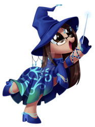 Size: 1024x1368 | Tagged: safe, artist:centchi, oc, oc only, glasses, hat, magic wand, solo, watermark, wizard hat