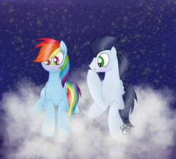 Size: 1023x926 | Tagged: dead source, safe, artist:northlights8, rainbow dash, soarin', firefly (insect), pony, g4, female, male, ship:soarindash, shipping, straight