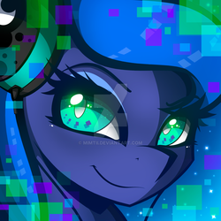 Size: 1024x1024 | Tagged: dead source, safe, artist:mimtii, princess luna, g4, commission, female, head only, headphones, solo, watermark