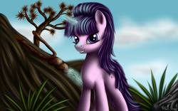 Size: 2560x1600 | Tagged: safe, artist:pony-stark, starlight glimmer, pony, unicorn, g4, cloud, eyeshadow, female, glowing horn, grass, grin, horn, looking at you, magic, makeup, mare, outdoors, s5 starlight, signature, sky, smiling, solo, staff, staff of sameness, standing, telekinesis