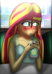 Size: 3050x4325 | Tagged: safe, artist:tyron91, sunset shimmer, equestria girls, g4, blushing, female, nail polish, solo