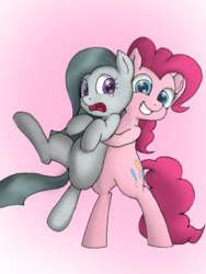 Size: 768x1024 | Tagged: safe, artist:mizore43, marble pie, pinkie pie, earth pony, pony, g4, hug, pie sisters, pie twins, sisters, worried