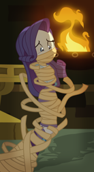 Size: 662x1200 | Tagged: safe, artist:radiantrealm, rarity, human, equestria girls, g4, bondage, boots, clopfic in source, female, gag, mummification, mummified, shoes, show accurate, solo, tied up