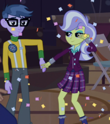 Size: 640x720 | Tagged: safe, screencap, carlos thunderbolt, micro chips, upper crust, equestria girls, g4, my little pony equestria girls: friendship games, background human, dancing, female, male, offscreen character, the robot