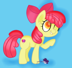 Size: 1024x955 | Tagged: safe, artist:joceblue, apple bloom, earth pony, pony, g4, cutie mark, female, filly, one eye closed, simple background, solo, the cmc's cutie marks, wink