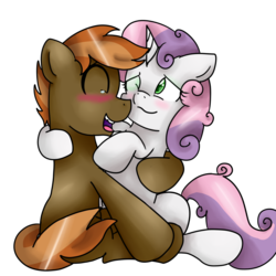 Size: 1024x1024 | Tagged: safe, artist:fennelynthefennekin1, button mash, sweetie belle, g4, blushing, female, male, open mouth, ship:sweetiemash, shipping, simple background, straight, transparent background