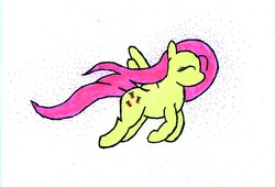 Size: 2167x1471 | Tagged: safe, artist:php100, fluttershy, g4, female, flying, solo, traditional art