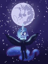 Size: 2424x3224 | Tagged: safe, artist:magiak416, princess luna, g4, female, floppy ears, flying, high res, magic, mare in the moon, moon, s1 luna, solo, stars