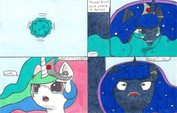 Size: 1024x654 | Tagged: safe, artist:eternaljonathan, princess celestia, princess luna, comic:a new twist, g4, apocalypse, belly, comic, crying, huge belly, hyper, hyper pregnancy, pregnant, traditional art