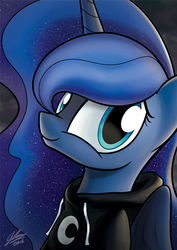 Size: 429x607 | Tagged: safe, artist:dori-to, part of a set, princess luna, pony, g4, clothes, cute, female, hoodie, looking at you, lunabetes, smiling, solo