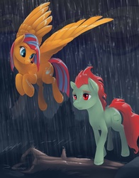 Size: 1600x2036 | Tagged: safe, artist:viwrastupr, oc, oc only, earth pony, pegasus, pony, commission, fanfic, fanfic art, fanfic cover, rain