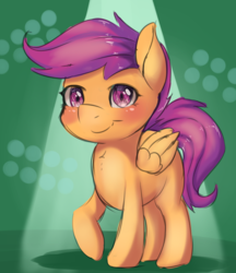 Size: 2000x2311 | Tagged: safe, artist:fearingfun, scootaloo, pegasus, pony, g4, blushing, cute, cutealoo, female, filly, foal, high res, looking at you, raised hoof, sketch, smiling, smiling at you, solo