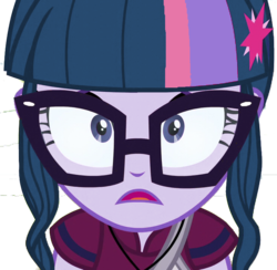 Size: 738x720 | Tagged: safe, sci-twi, twilight sparkle, equestria girls, g4, female, focus, frown, glare, redesign, solo, upset