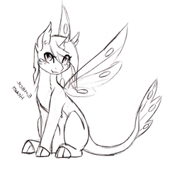 Size: 1885x1854 | Tagged: safe, artist:fuyusfox, oc, oc only, oc:ember heart, changeling, dragon, hybrid, original species, cute, female, freckles, interspecies offspring, monochrome, offspring, parent:queen chrysalis, parent:spike, parents:chryspike, smiling, solo