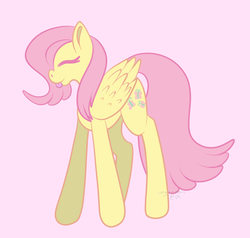 Size: 714x680 | Tagged: safe, artist:cozy-fireplace, fluttershy, pegasus, pony, g4, eyes closed, female, pink background, simple background, solo, tongue out