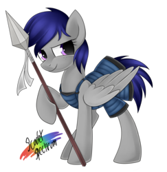 Size: 2849x2932 | Tagged: safe, artist:scarlet-spectrum, oc, oc only, oc:midnight, armor, high res, simple background, solo, spear, transparent background, weapon