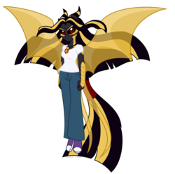 Size: 1024x1016 | Tagged: safe, artist:faith-wolff, aria blaze, fanfic:the bridge, equestria girls, g4, black sclera, godzilla (series), kaizer aria, kaizer ghidorah, possessed, red eyes, super form, transformation