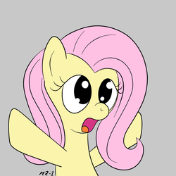 Size: 1024x1024 | Tagged: safe, artist:mr-1, fluttershy, pony, g4, female, gray background, mare, open mouth, simple background, solo