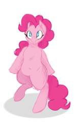 Size: 4000x6048 | Tagged: safe, artist:lisa400, pinkie pie, earth pony, pony, semi-anthro, g4, absurd resolution, belly, belly button, bipedal, cute, diapinkes, female, looking at you, plump, pudgy pie, raised hoof, simple background, sketch, smiling, solo, transparent background, wide hips