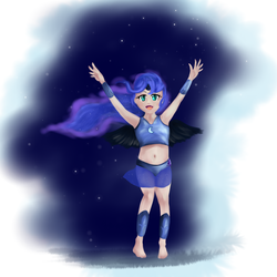 Size: 1408x1408 | Tagged: safe, artist:kwendynew, nightmare moon, human, g4, belly button, female, humanized, midriff, solo