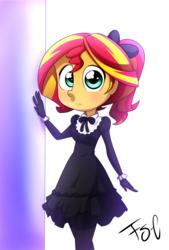 Size: 900x1332 | Tagged: safe, artist:fj-c, sunset shimmer, equestria girls, g4, adorkable, clothes, cute, dork, female, maid, solo