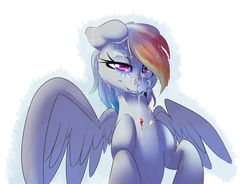 Size: 1600x1175 | Tagged: safe, artist:sourspot, rainbow dash, g4, bedroom eyes, bust, color loss, colored pupils, evil smile, female, looking at you, misleading thumbnail, solo, spread wings