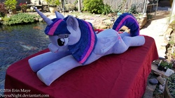 Size: 3264x1836 | Tagged: safe, artist:neysanight, twilight sparkle, alicorn, pony, g4, female, irl, mare, photo, plushie, solo, tongue out, twilight sparkle (alicorn)