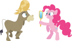 Size: 3588x2086 | Tagged: safe, artist:porygon2z, cranky doodle donkey, pinkie pie, donkey, a friend in deed, g4, high res, mirror, simple background, transparent background