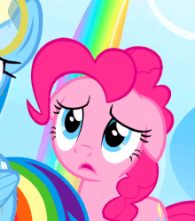 Size: 391x444 | Tagged: safe, screencap, pinkie pie, rainbow dash, pony, g4, wonderbolts academy, animated, blinking, clothes, cute, diapinkes, female, floppy ears, goggles, sad, solo focus